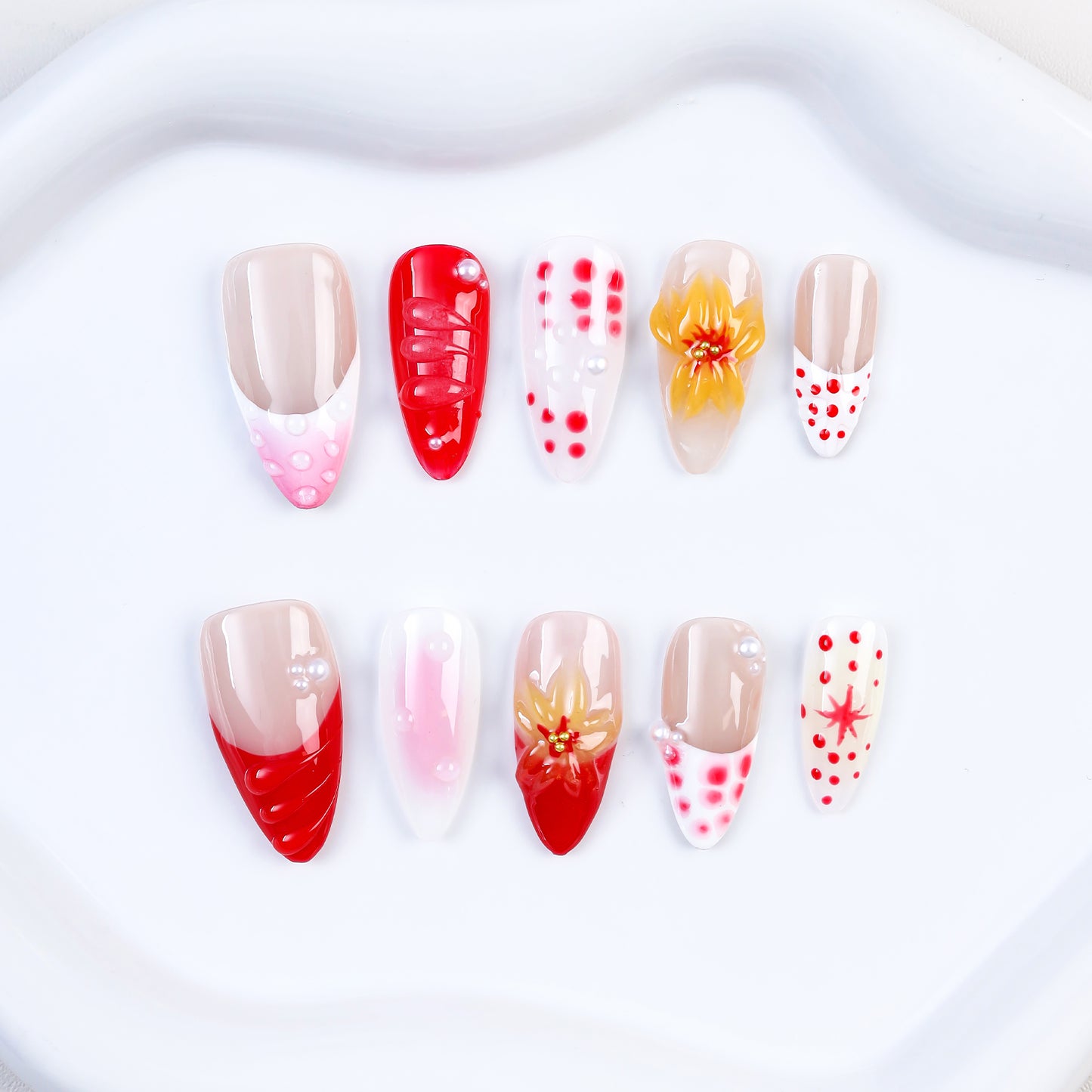 Hot Sale High Quality 3D Acrylic Almond Shape Embossed Design Artificial Fingernails Full Coverage Press-on Nails Nails NAILOOK