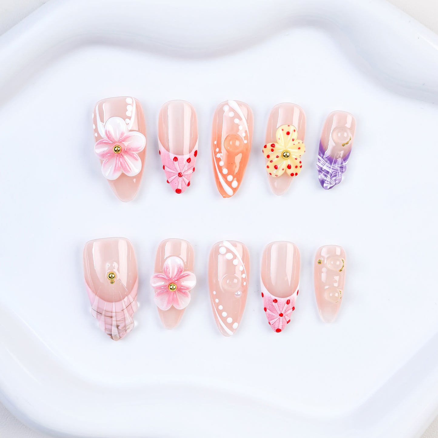 Handmade 3D Flower Design Acrylic False Nails Hot Sale Wholesale Press on Faux Ongles Artificial Fingernails for Women