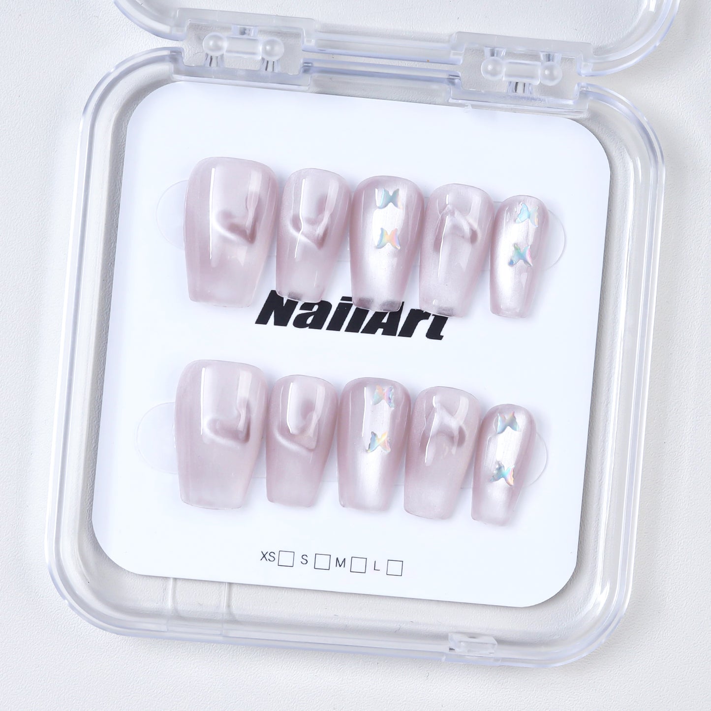 New Design Luxury Cat-eye Pink Butterfly Custom Nails Coffin Press on Nails Wholesale Full Cover  False Nails