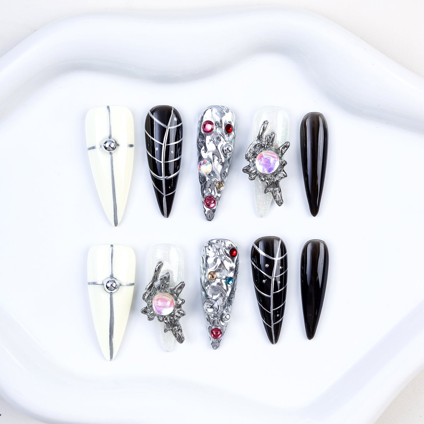 Custom Gothic Handmade Press Nails Full Cover Artificial Fingernails 3D Pink Luxury Stiletto Y2k Metallic Pre-designed 10pcs
