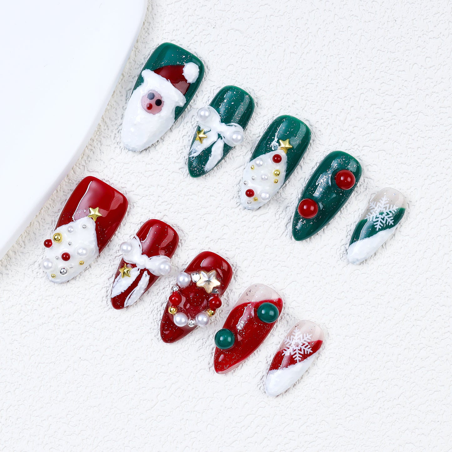 10pcs Luxury 3D Custom Christmas Handmade Press on Artificial Fingernails High Quality Fake Nails for Nail Art Party Gift