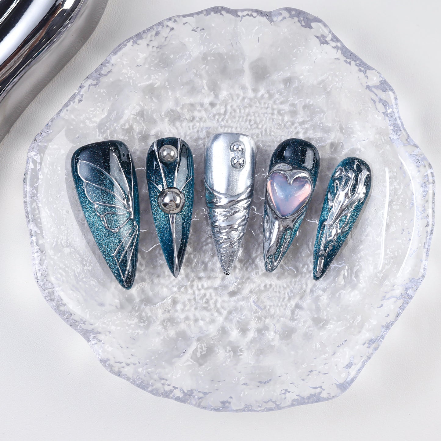 Fashion Printing Handmade False Nails Press on Nails Y2K Stiletto Style Artificial Fingernails Nail Art With With Rhinestones