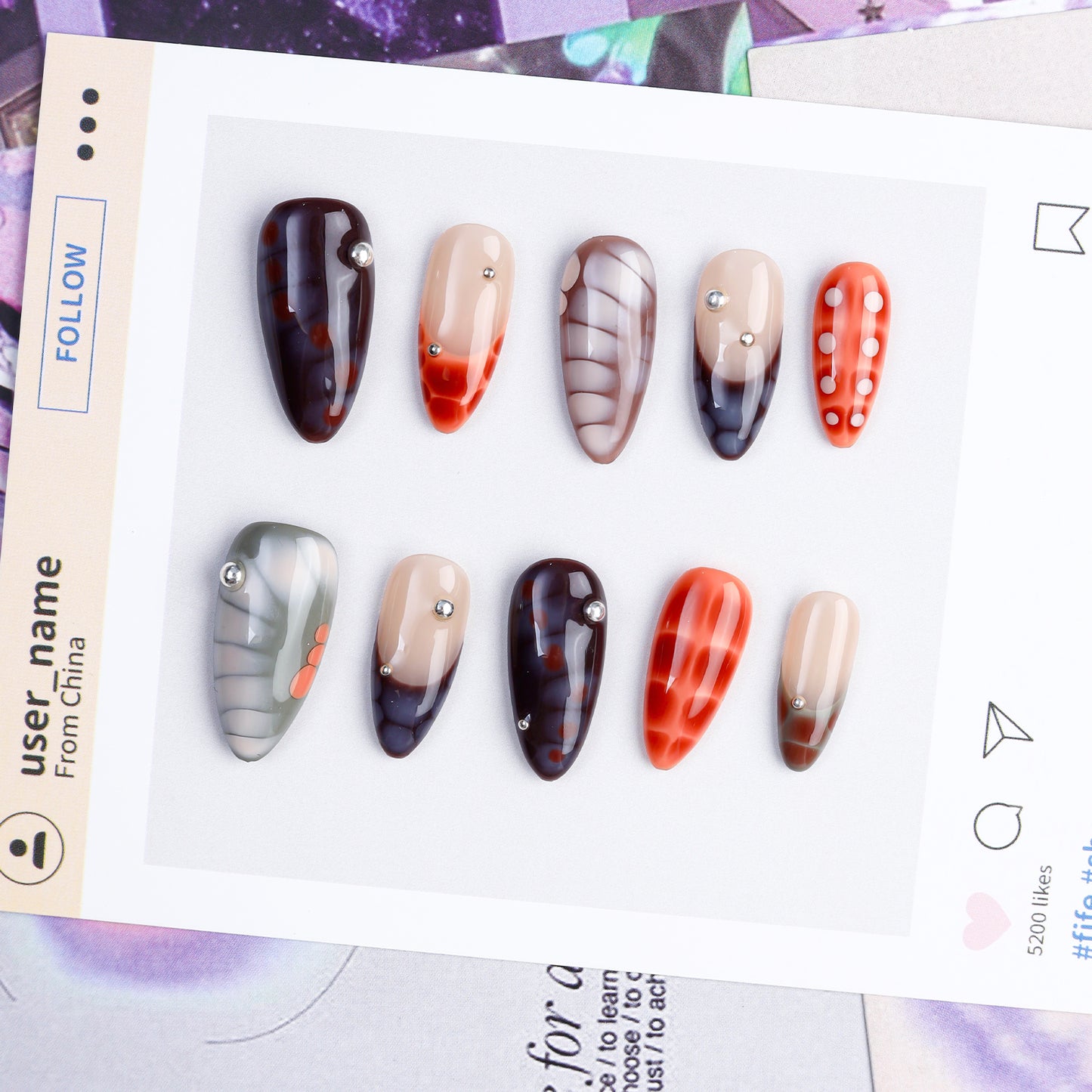 Wholesale High Quality Gel Wear Nail Punk Y2K Almond Colorful Blooming Black Panting False Nails Handmade Press for Finger