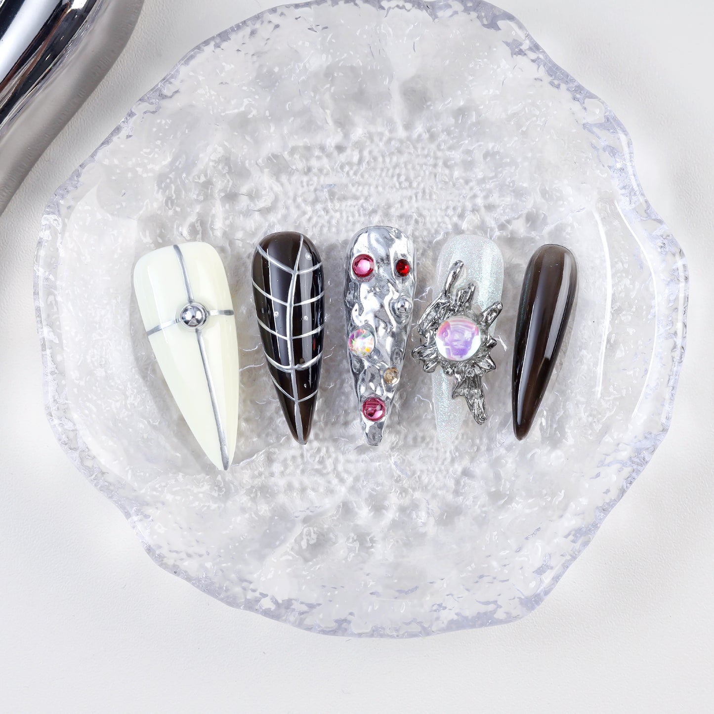 Custom Gothic Handmade Press Nails Full Cover Artificial Fingernails 3D Pink Luxury Stiletto Y2k Metallic Pre-designed 10pcs