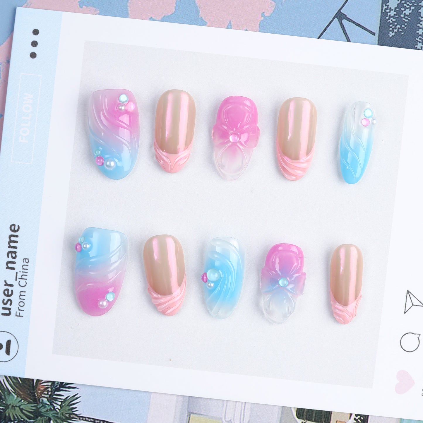 Custom Hot Sale 3D Flower Handmade Acrylic Nails Press on High Quality Full Cover Reusable Fake False Nails