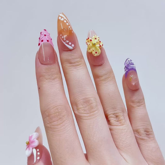 Handmade 3D Flower Design Acrylic False Nails Hot Sale Wholesale Press on Faux Ongles Artificial Fingernails for Women