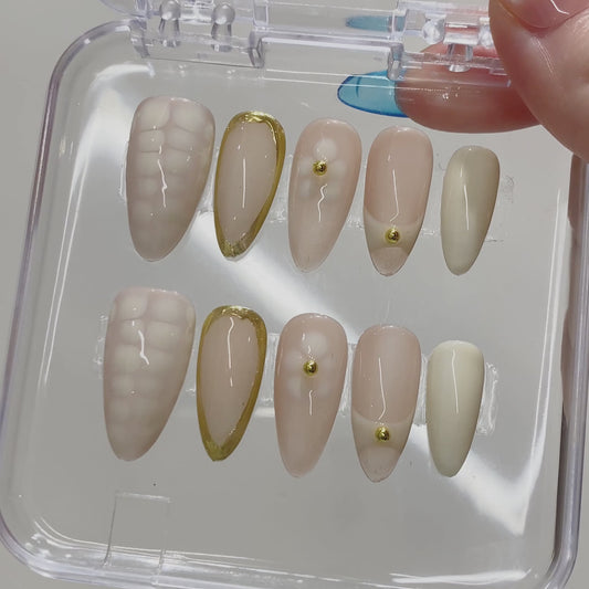 Handmade High-End Full Cover Pre-designed Checkerboard Floral Design Acrylic Press Fingernails 10pcs Artificial False Nail