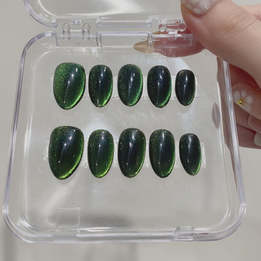 Multi-color Cats Eye Short Almond Handmade Press on Nails 10 Pcs High Quality Wholesale Reusable False Nails with Glue
